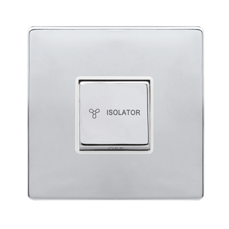 10a Ingot 3 Pole Fan Isolation Switch - Polished Chrome Cover Plate - Polar White Insert