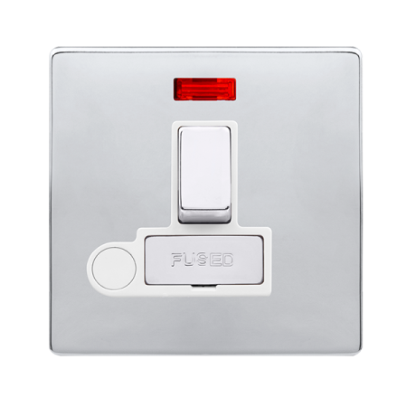 13a Ingot Switched Fused Connection Unit With Neon & Optional Flex Outlet - Polished Chrome Cover Plate - Polar White Insert