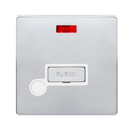 13a Ingot Fused Connection Unit With Neon & Optional Flex Outlet - Polished Chrome Cover Plate - Polar White Insert