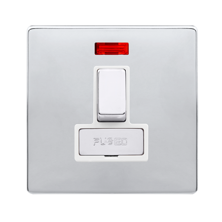 13a Ingot Switched Fused Connection Unit With Neon - Polished Chrome Cover Plate - Polar White Insert