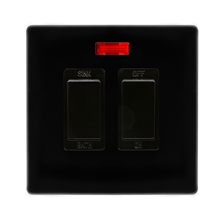 20a Sink / Bath Switch With Neon - Metal Black Cover Plate - Black Insert