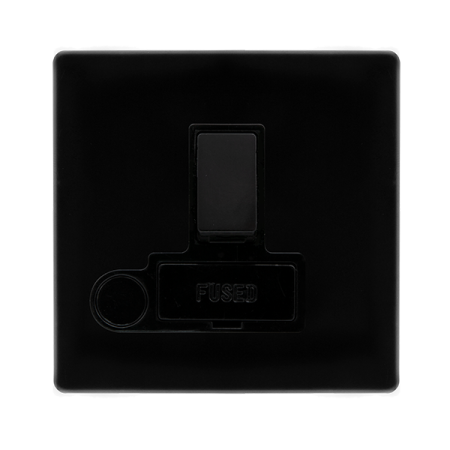 13a Switched Fused Connection Unit With Optional Flex Outlet - Metal Black Cover Plate - Black Insert