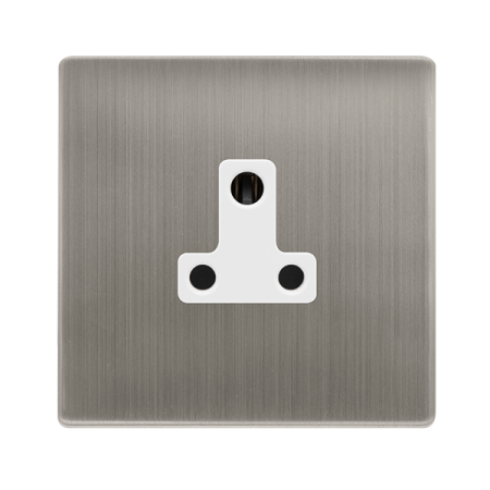 5a Round Pin Socket - Stainless Steel Cover Plate - Polar White Insert