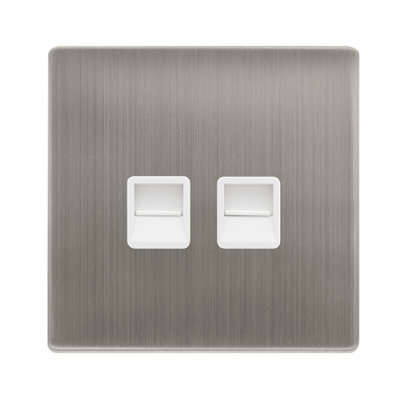 Twin Telephone Master Outlet - Stainless Steel Cover Plate - Polar White Insert