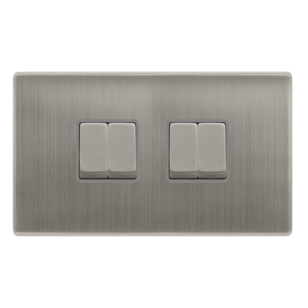 10ax Ingot 4 Gang 2 Way Switch - Stainless Steel Cover Plate - Grey Insert