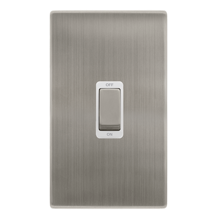 50a Ingot 2 Gang Double Pole Switch -  Stainless Steel Cover Plate - Polar White Insert