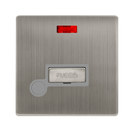 13a Ingot Fused Connection Unit With Neon & Optional Flex Outlet - Stainless Steel Cover Plate - Grey Insert