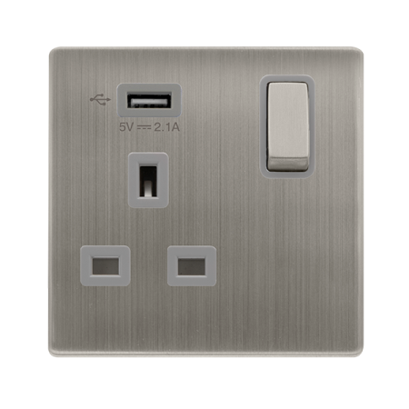 Click Definity Screwless 13A Ingot 1 Gang Switched Socket with 2.1A USB Outlet | SFSS571UGY