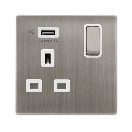 Click Definity Screwless 13A Ingot 1 Gang Switched Socket with 2.1A USB | SFSS571UPW