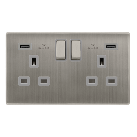 Click Definity Screwless 13A Ingot 2 Gang Switched Socket with 2.1A USB Outlets | SFSS580GY