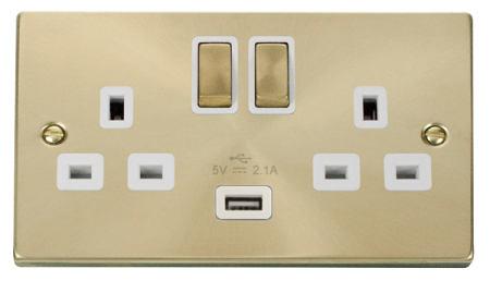 Click Deco Satin Brass Usb Double?switched Socket Vpsb570wh