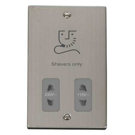 Click Deco Stainless Steel Dual Voltage Shaver Socket Grey Insert | Vpss100gy