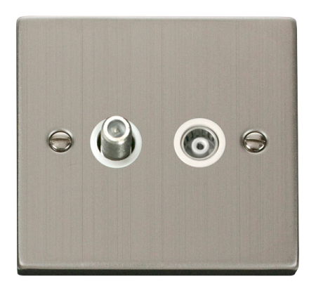 Click Deco Stainless Steel  Satelite & Coax Socket White Insert | Vpss157wh