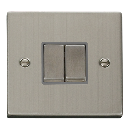 Click Deco Stainless Steel 2 Gang 2-way Light Switch Grey Insert | Vpss412gy