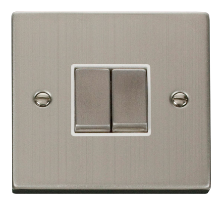 Click Deco Stainless Steel 2 Gang 2-way Light Switch White Insert | Vpss412wh