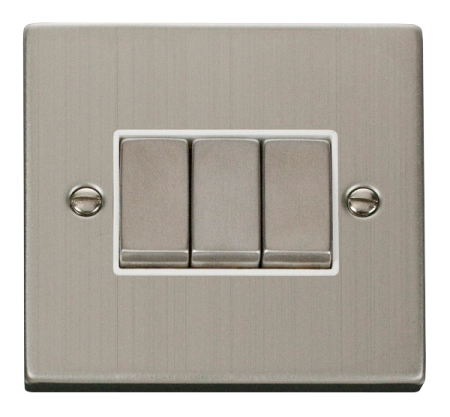 Click Deco Stainless Steel 3 Gang 2-way Light Switch White Insert | Vpss413wh