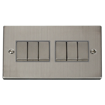 Click Deco Stainless Steel 6 Gang 2-way Light Switch Grey Insert | Vpss416gy