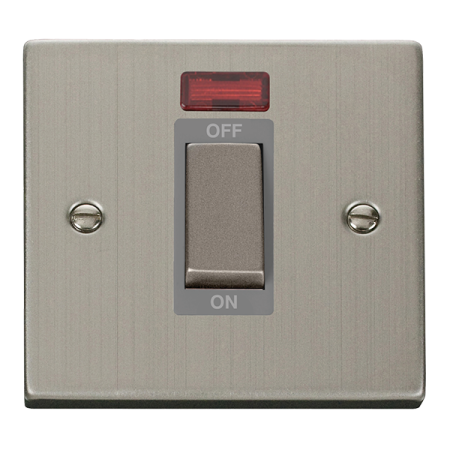 Click Deco Stainless Steel Single 50a Dp Cooker Switch & Neon Grey Insert | Vpss501gy
