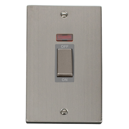 Click Deco Stainless Steel 2-gang 50a Dp Cooker Switch & Neon Grey Insert | Vpss503gy
