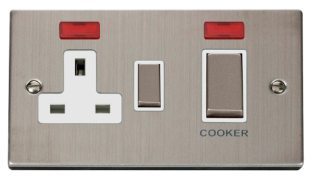 Click Deco Stainless Steel  50a Dp Cooker Switch & 13a Socket - Neon White Insert | Vpss505wh