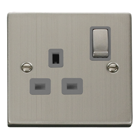 Click Deco Stainless Steel 13A Single Socket Grey Insert | VPSS535GY
