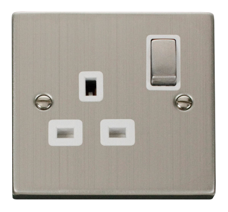 Click Deco Stainless Steel  Single 13a Socket White Insert | Vpss535wh
