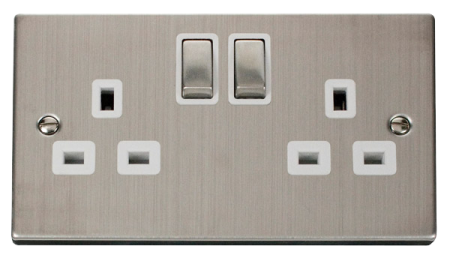 Click Deco Stainless Steel Double 13A Socket White Insert | VPSS536WH