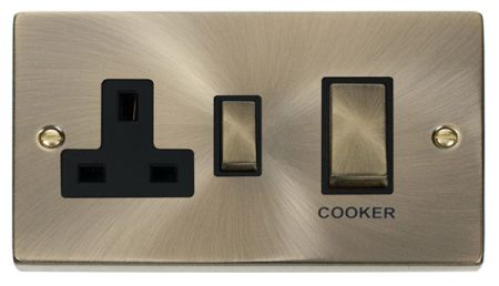 Click Deco Antique Brass 45A DP Cooker Switch and Socket | VPAB504BK