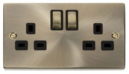 Click Deco Antique Brass 13A Double Switched Socket | VPAB536BK