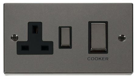 Click Deco Ingot Black Nickel 45a DP Cooker Switch & Socket Black Insert VPBN504BK