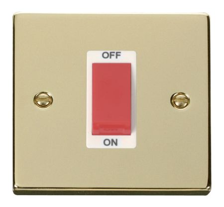 Click Deco Polished Brass 45a DP Single Cooker Switch White Insert VPBR200WH