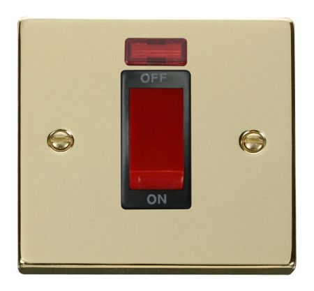 Click Deco Polished Brass 45a DP Single Cooker Switch & Neon Black Insert VPBR201BK