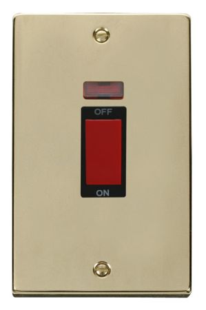 Click Deco Polished Brass 45a DP Double Cooker Switch & Neon Black Insert VPBR203BK