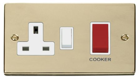 Click Deco Polished Brass 45a DP Cooker Switch & Socket White Insert VPBR204WH