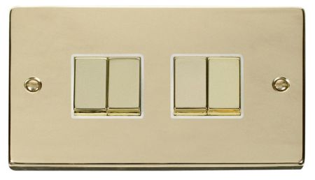 Click Deco Ingot Polished Brass 4 Gang Light Switch White Insert VPBR414WH