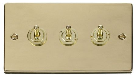 Click Deco Polished Brass 3 Gang 10A Toggle Switch VPBR423
