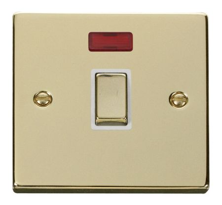 Click Deco Ingot Polished Brass 20a DP Switch C/W Neon White Insert VPBR723WH