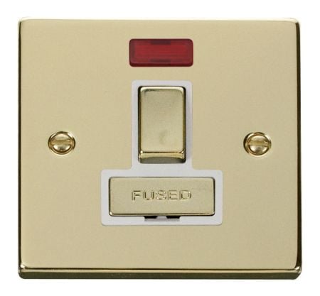 Click Deco Ingot Polished Brass 13A Switched Fused Spur C/W Neon White Insert VPBR752WH