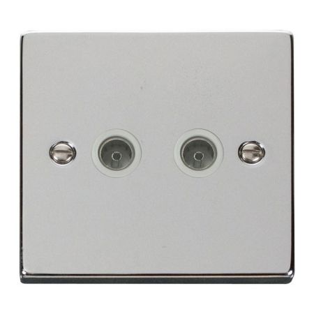 Click Deco Polished Chrome Twin Coaxial TV Socket White Insert VPCH066WH