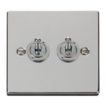 Click Deco Polished Chrome 2 Gang 10A Toggle Switch VPCH422