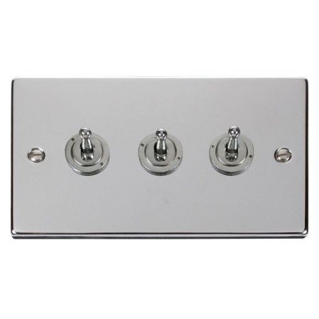 Click Deco Polished Chrome 3 Gang 10A Toggle Switch VPCH423