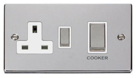 Click Deco Ingot Polished Chrome 45a DP Cooker Switch & Socket White Insert VPCH504WH