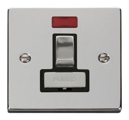 Click Deco Ingot Polished Chrome 13A Switched Fused Spur C/W Neon Black Insert VPCH752BK
