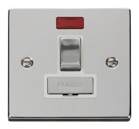 Click Deco Ingot Polished Chrome 13A Switched Fused Spur C/W Neon White Insert VPCH752WH