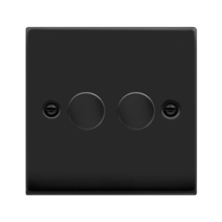 Click Deco Matt Black 2 Gang 2 Way 100W LED Dimmer Switch | VPMB162