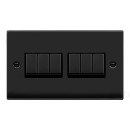 Click Deco Matt Black 6 Gang Light Switch | VPMB416BK