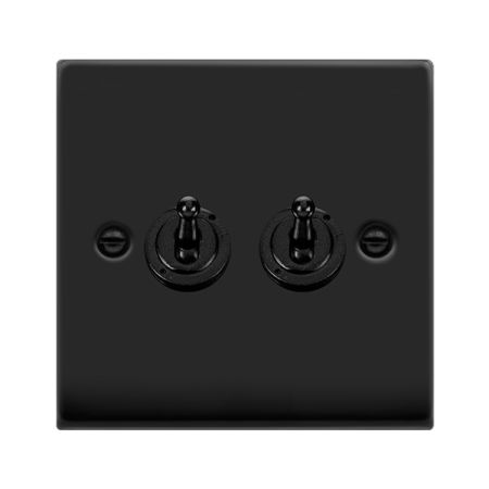 Click Deco Matt Black 2 Gang 10A Toggle Light Switch | VPMB422