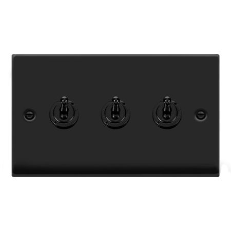 Click Deco Matt Black 3 Gang 10A Toggle Light Switch | VPMB423