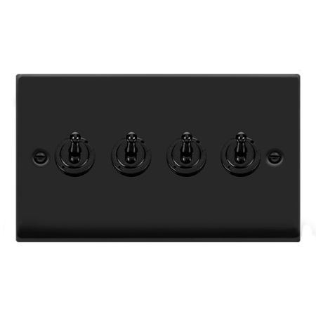 Click Deco Matt Black 4 Gang 10A Toggle Light Switch | VPMB424