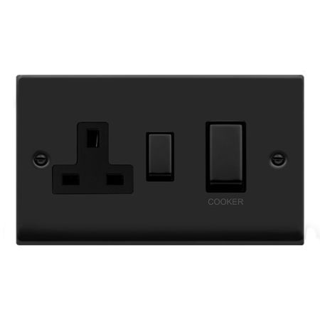 Click Deco Matt Black 45a DP Cooker Switch & Socket | VPMB504BK